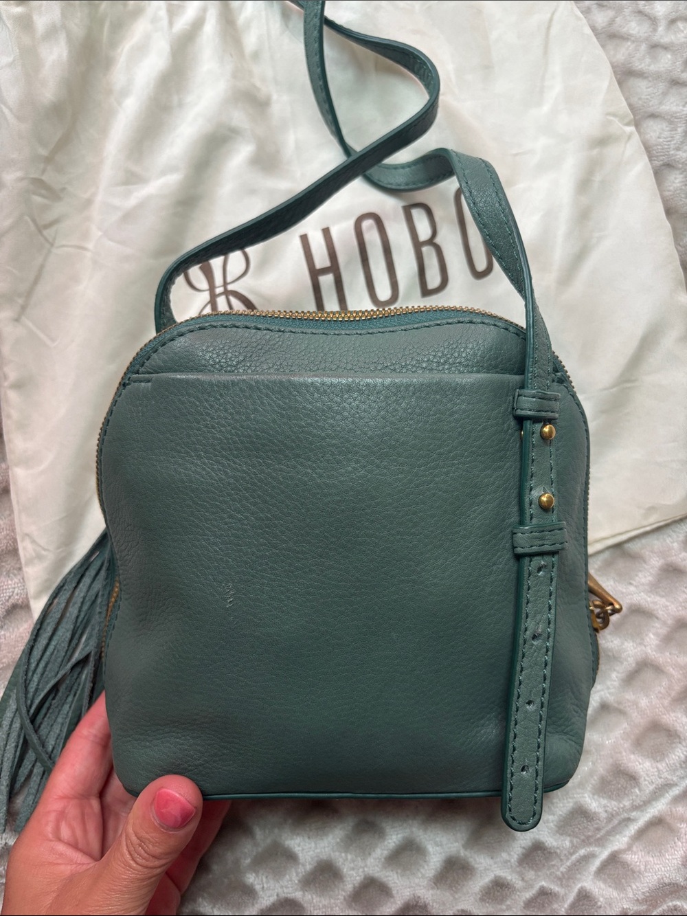 HOBO Green Pebbled Leather Crossbody with Tassel - Picture 5 of 7